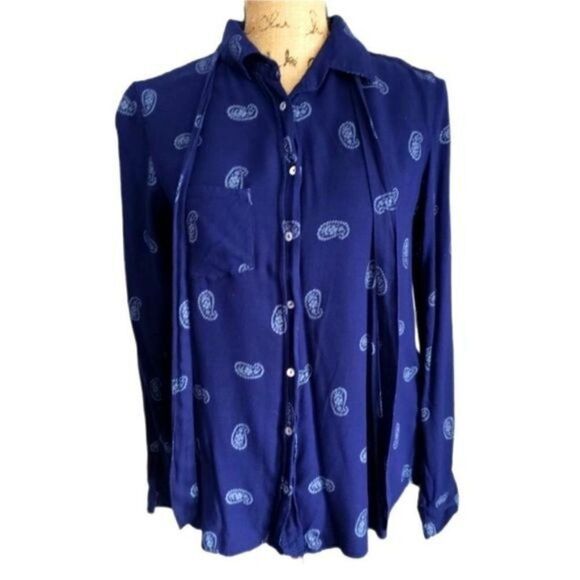Zara Navy Blue Paisley Button Down Shirt - Picture 1 of 9